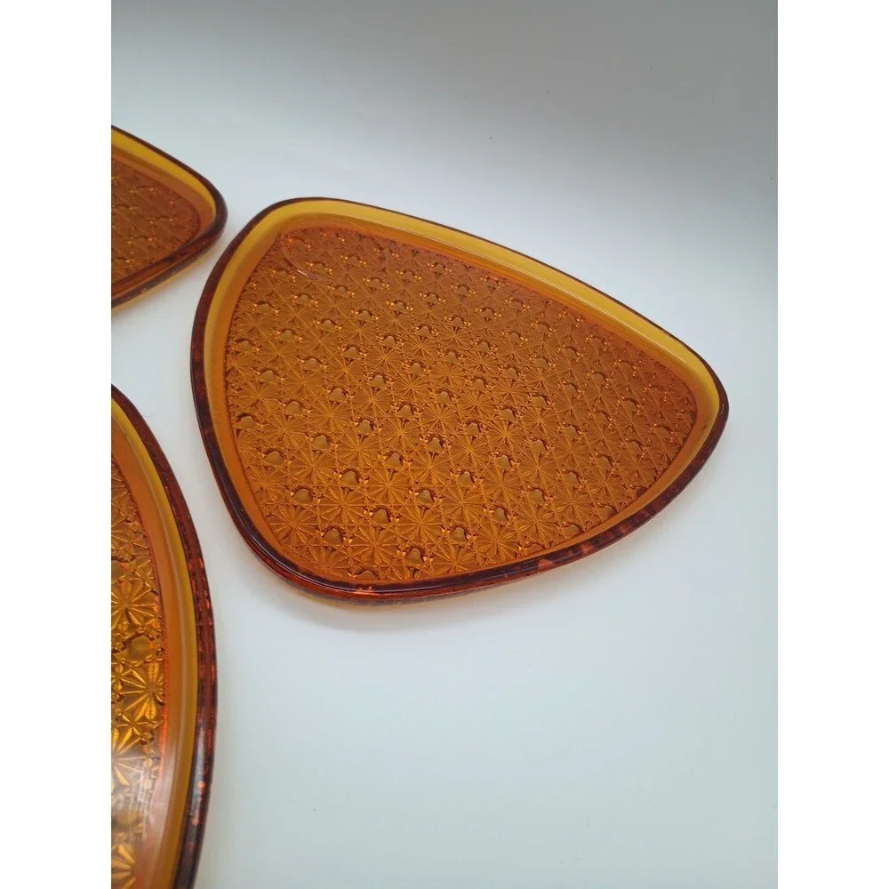 Set of 3 Vintage MCM Amber Glass Anchor Hocking Daisy and Button Snack Plates 9